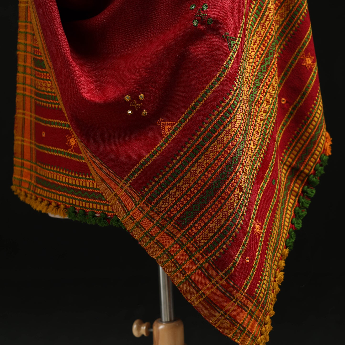 Kutch Handwoven Mirror Work Chomuk Buta Acrylic Wool Shawl 10