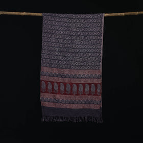 Handwoven Merino Wool Natural Dyed Hand Block Bagh Print Stole 11