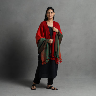 Red - Kumaun Handwoven Pure Merino Wool Shawl for Women 115