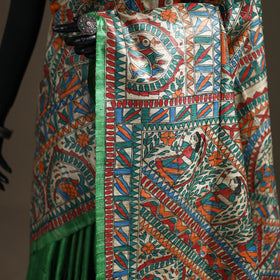 Green - Madhubani Handpainted Pure Ghicha Tussar Silk Handloom Saree 08