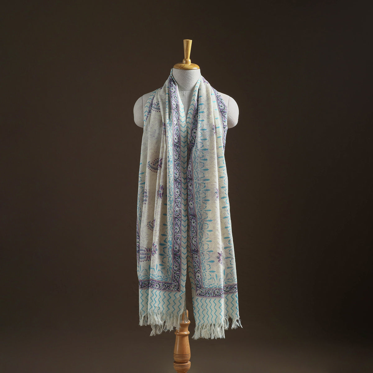 Floral Sanganeri Print Pure Merino Wool Handwoven Shawl 04