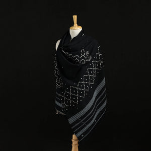 Black - Kutch Handwoven Bandhani Mirror Work Merino Wool Shawl 17