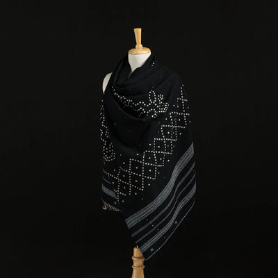 Kutch Handwoven Bandhani Mirror Work Merino Wool Shawl 17