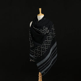 Kutch Handwoven Bandhani Mirror Work Merino Wool Shawl 17