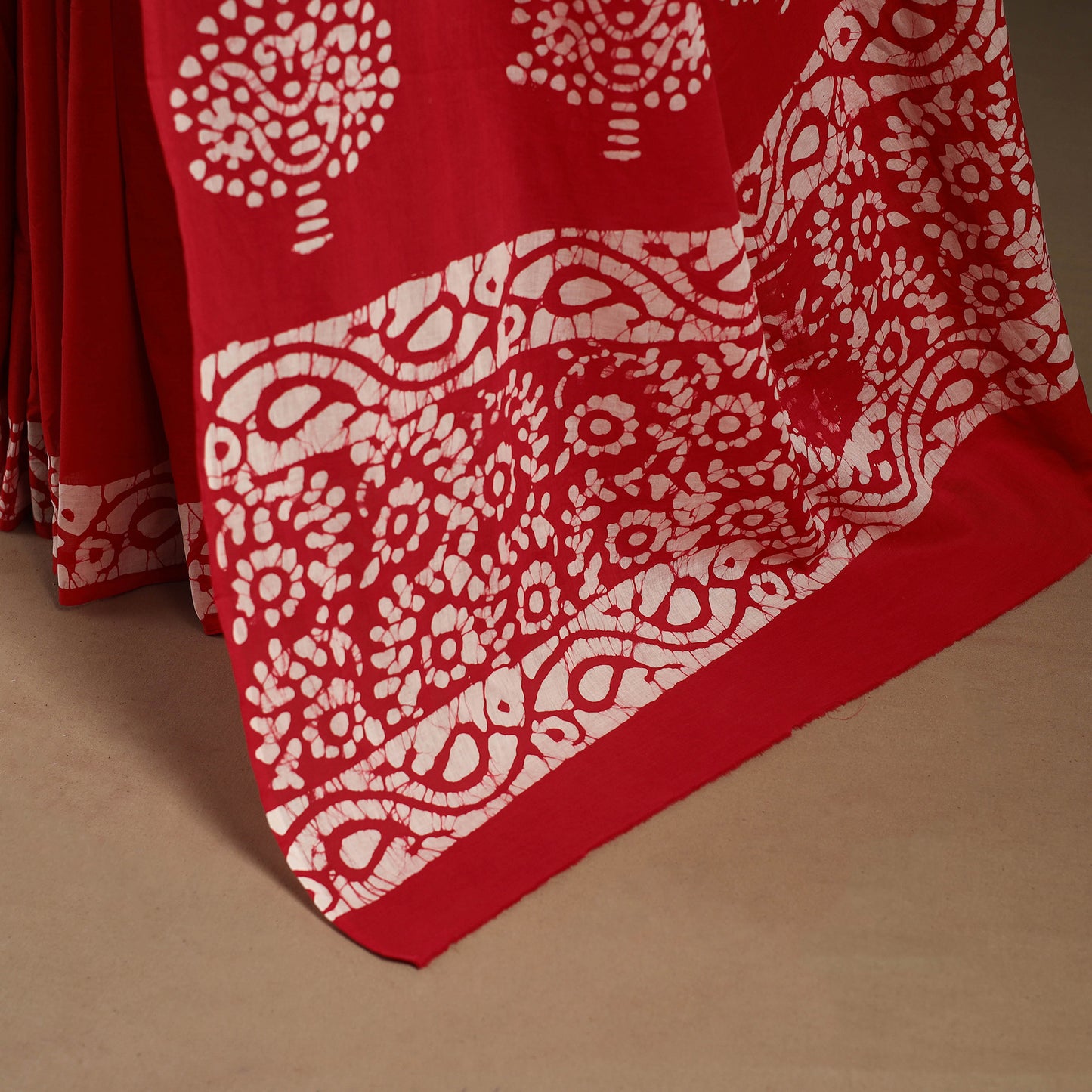 Red - mul cotton hand batik saree 17 - handcrafted