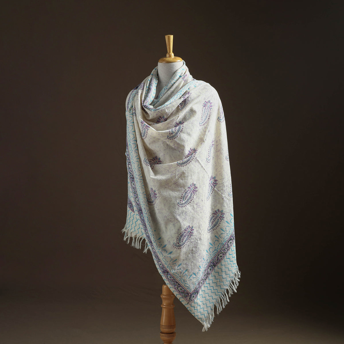 Floral Sanganeri Print Pure Merino Wool Handwoven Shawl 04