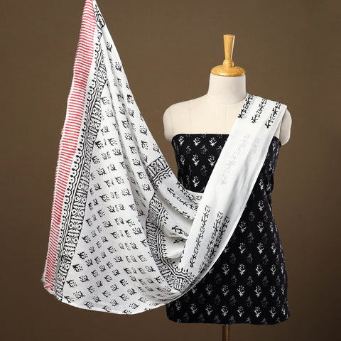 Buy Black 3pc Sanganeri Block Print Cotton Dress Material