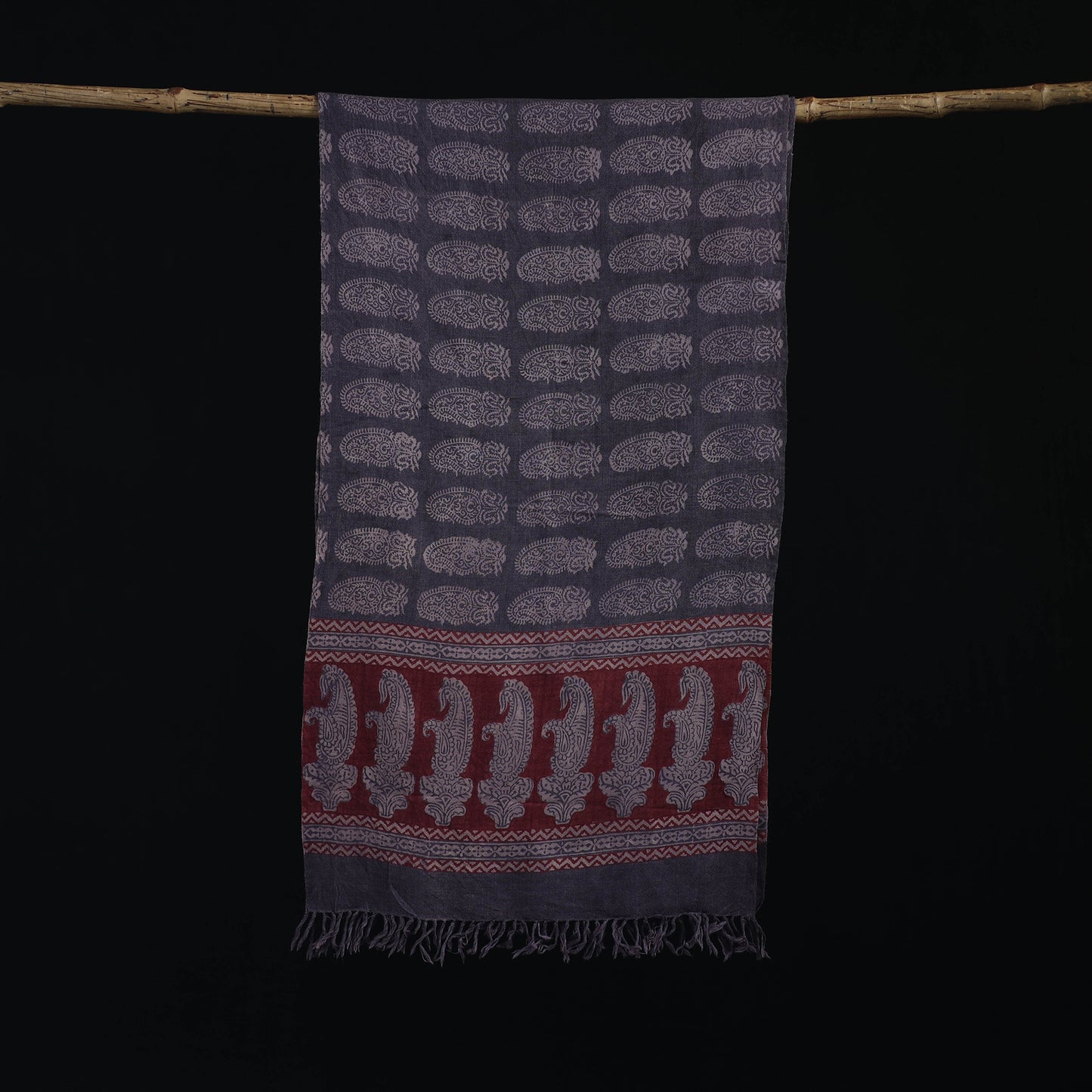 Handwoven Merino Wool Natural Dyed Hand Block Bagh Print Stole 14