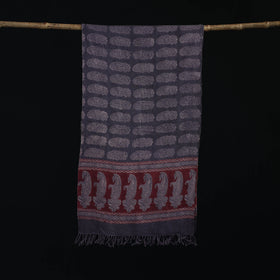 Handwoven Merino Wool Natural Dyed Hand Block Bagh Print Stole 14