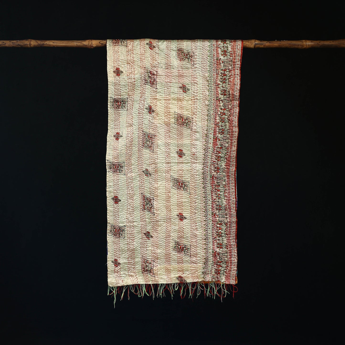 Bengal Kantha Handwork Patchwork Reversible Silk Stole 179