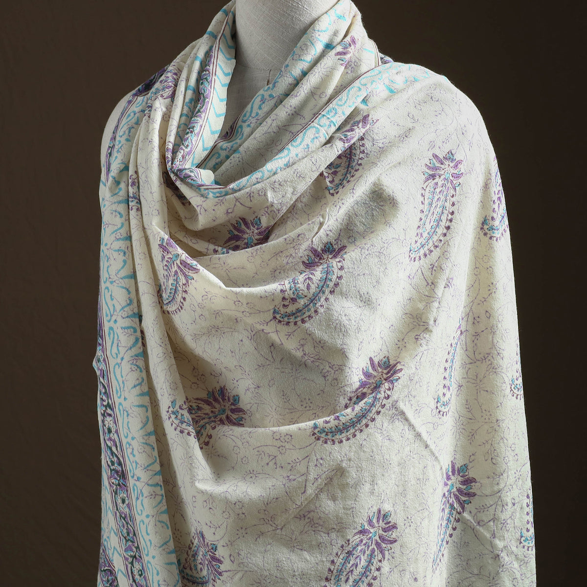 Floral Sanganeri Print Pure Merino Wool Handwoven Shawl 04