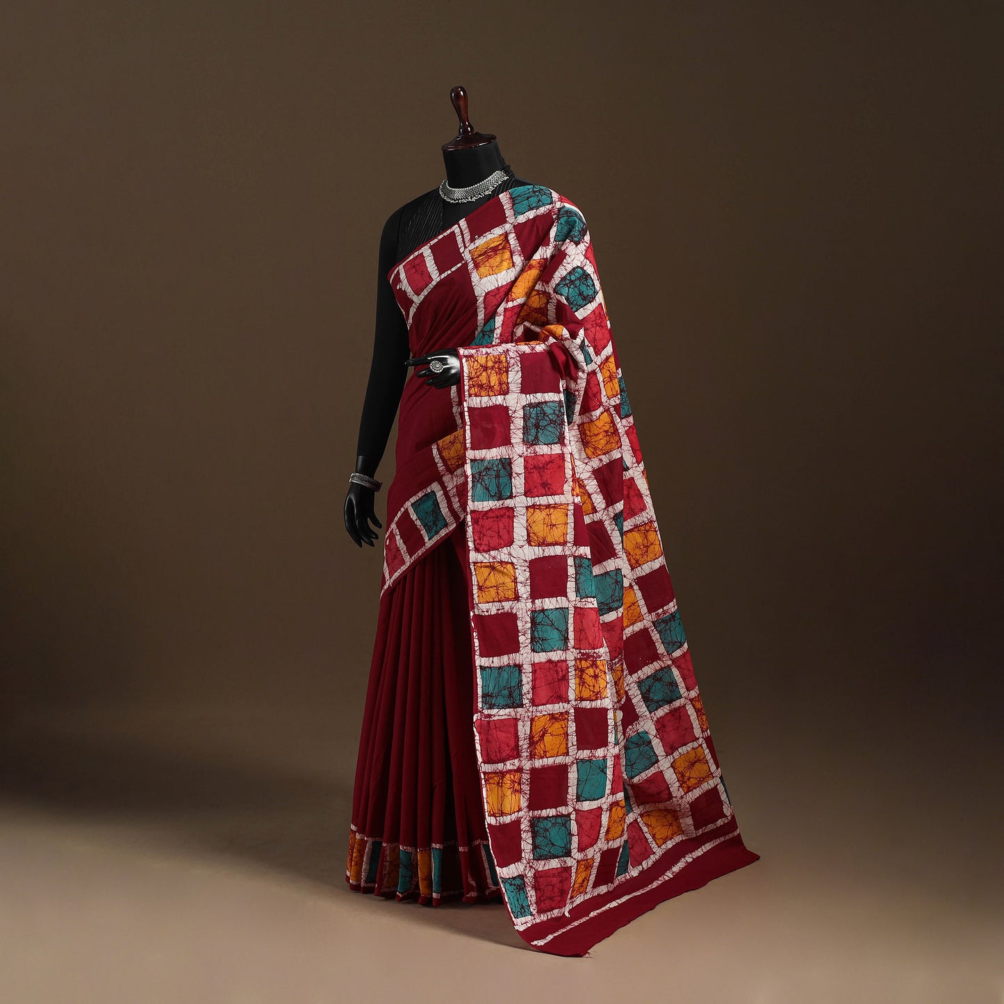 Red - mul cotton hand batik saree 18 - handcrafted