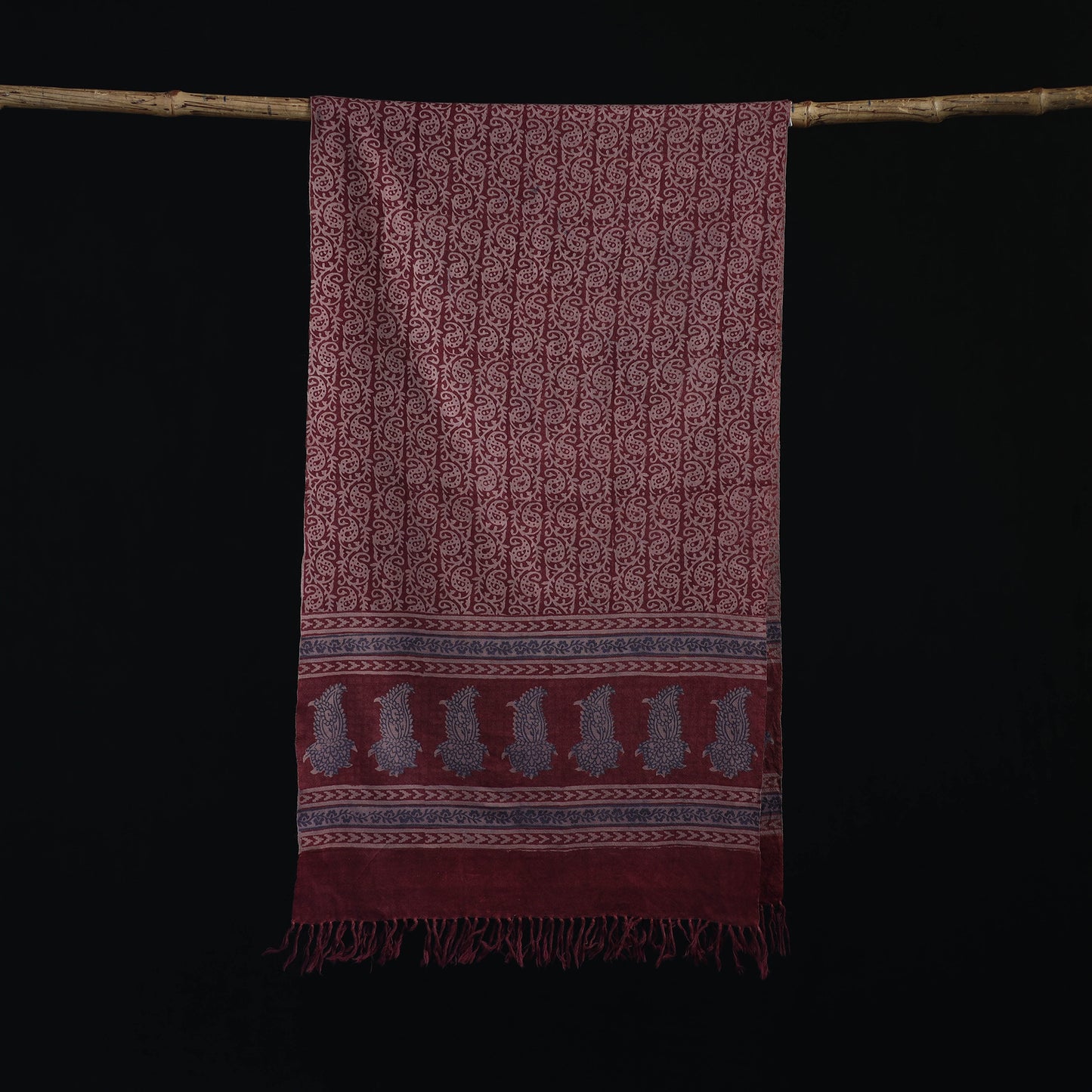 Handwoven Merino Wool Natural Dyed Hand Block Bagh Print Stole 15