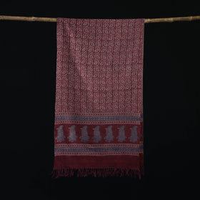 Handwoven Merino Wool Natural Dyed Hand Block Bagh Print Stole 15