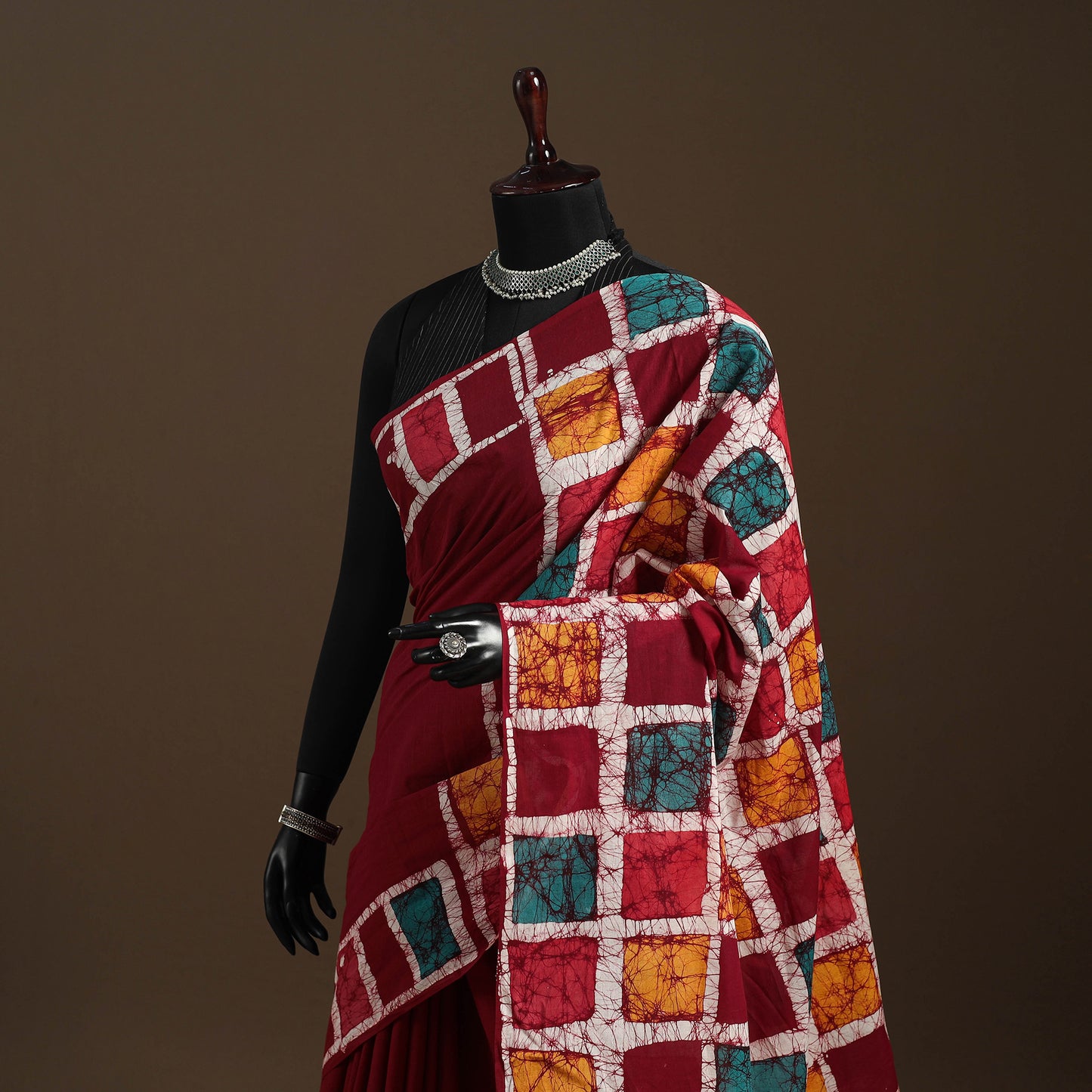 Red - mul cotton hand batik saree 18 - handcrafted