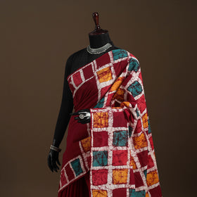 Red - mul cotton hand batik saree 18 - handcrafted