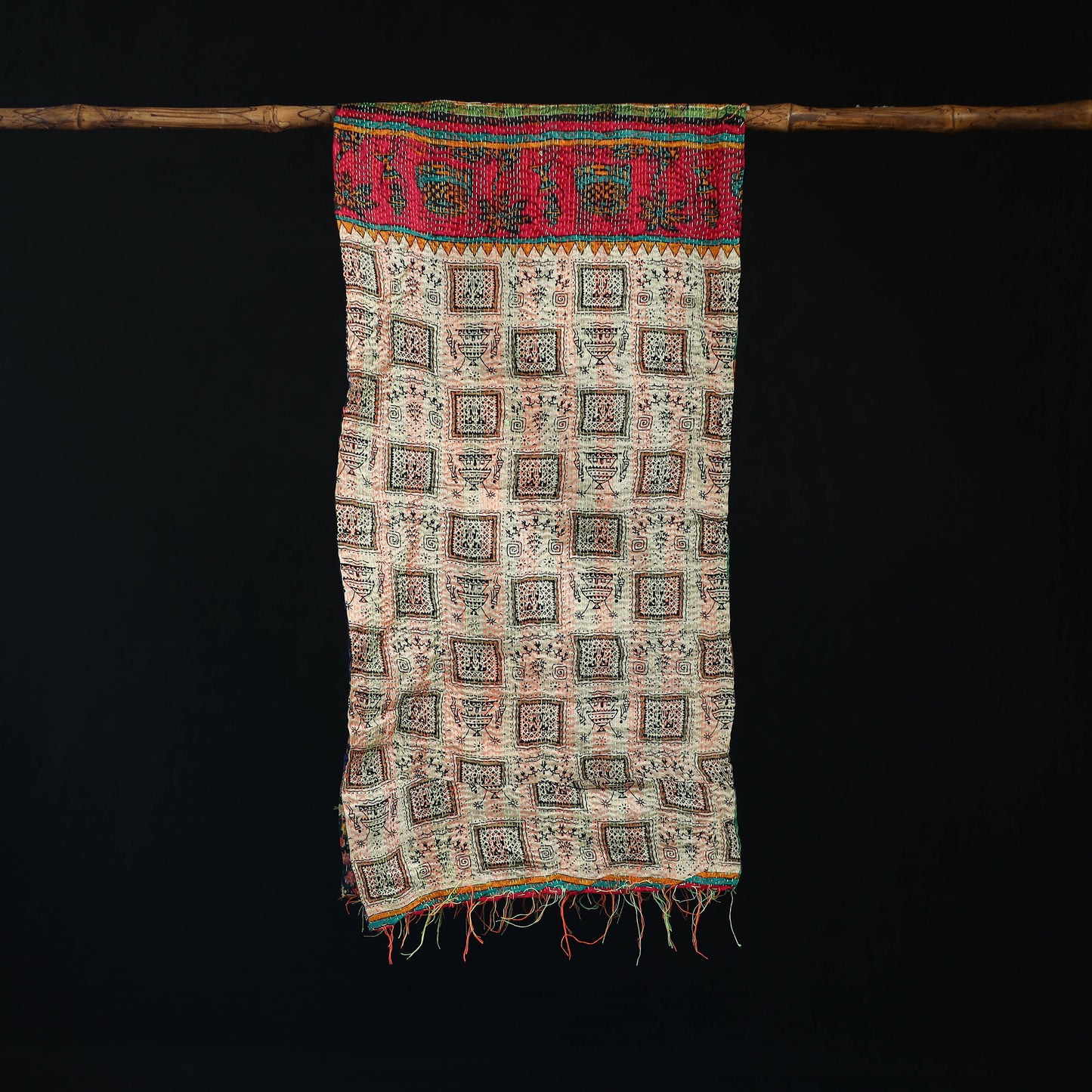 Bengal Kantha Handwork Patchwork Reversible Silk Stole 177