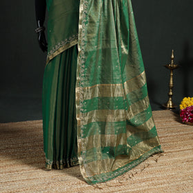 Pure Handloom Tissue Zari Buti Bead Work Katan Silk Chanderi Saree 04