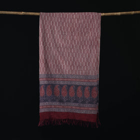 Handwoven Merino Wool Natural Dyed Hand Block Bagh Print Stole 17