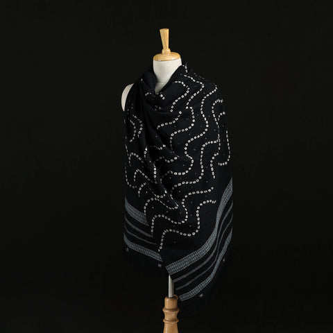 Kutch Handwoven Bandhani Mirror Work Merino Wool Shawl 18
