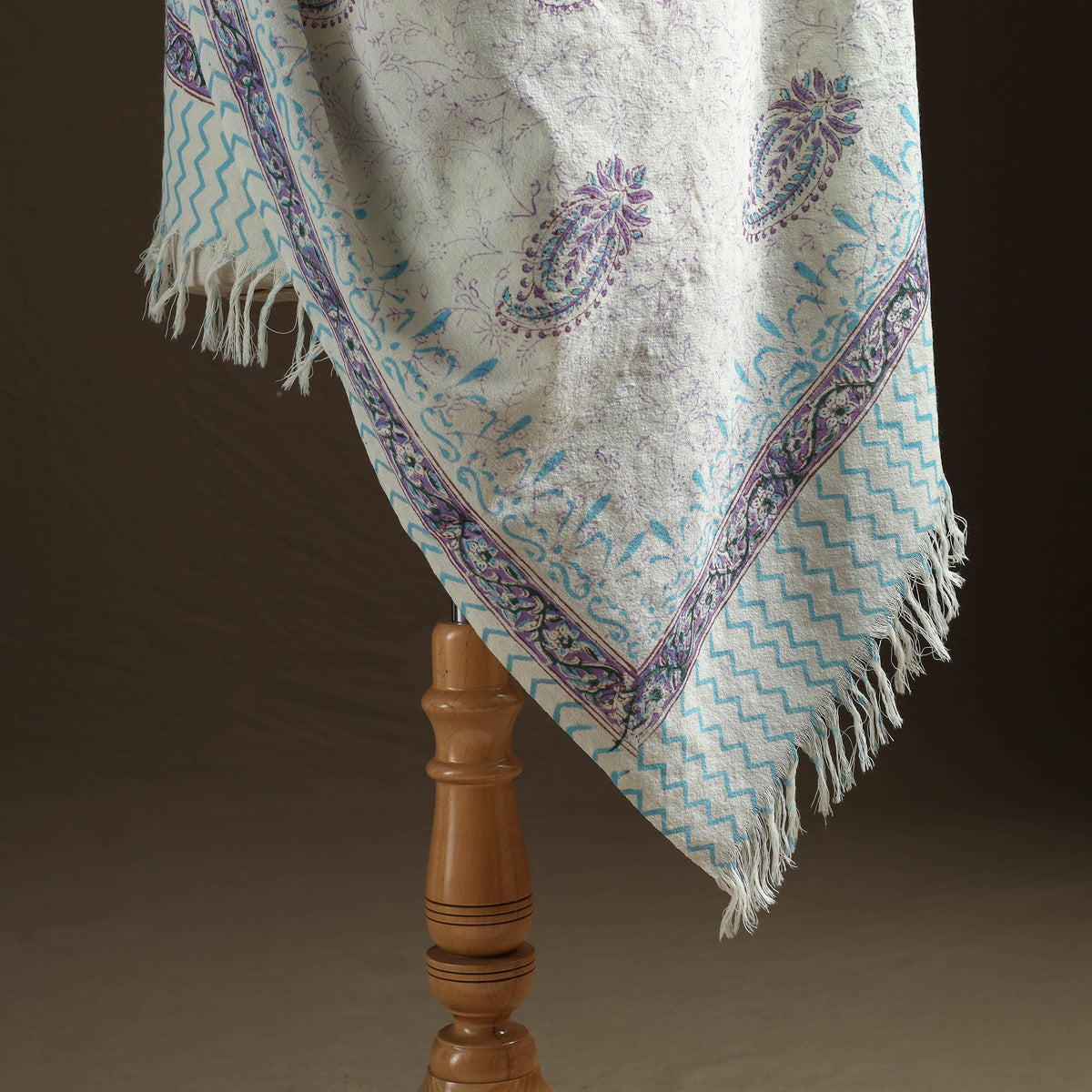 Floral Sanganeri Print Pure Merino Wool Handwoven Shawl 04