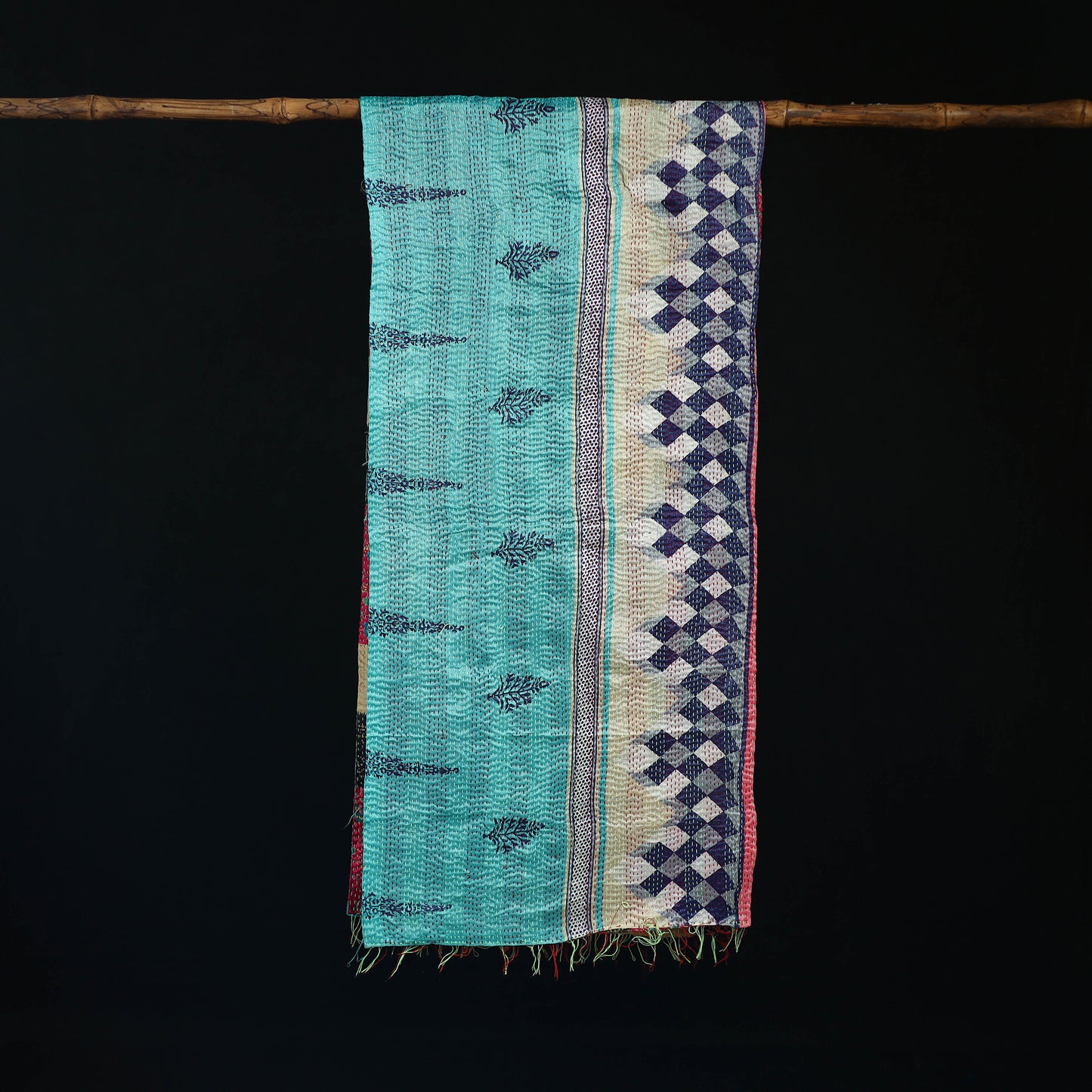 Bengal Kantha Handwork Patchwork Reversible Silk Stole 175