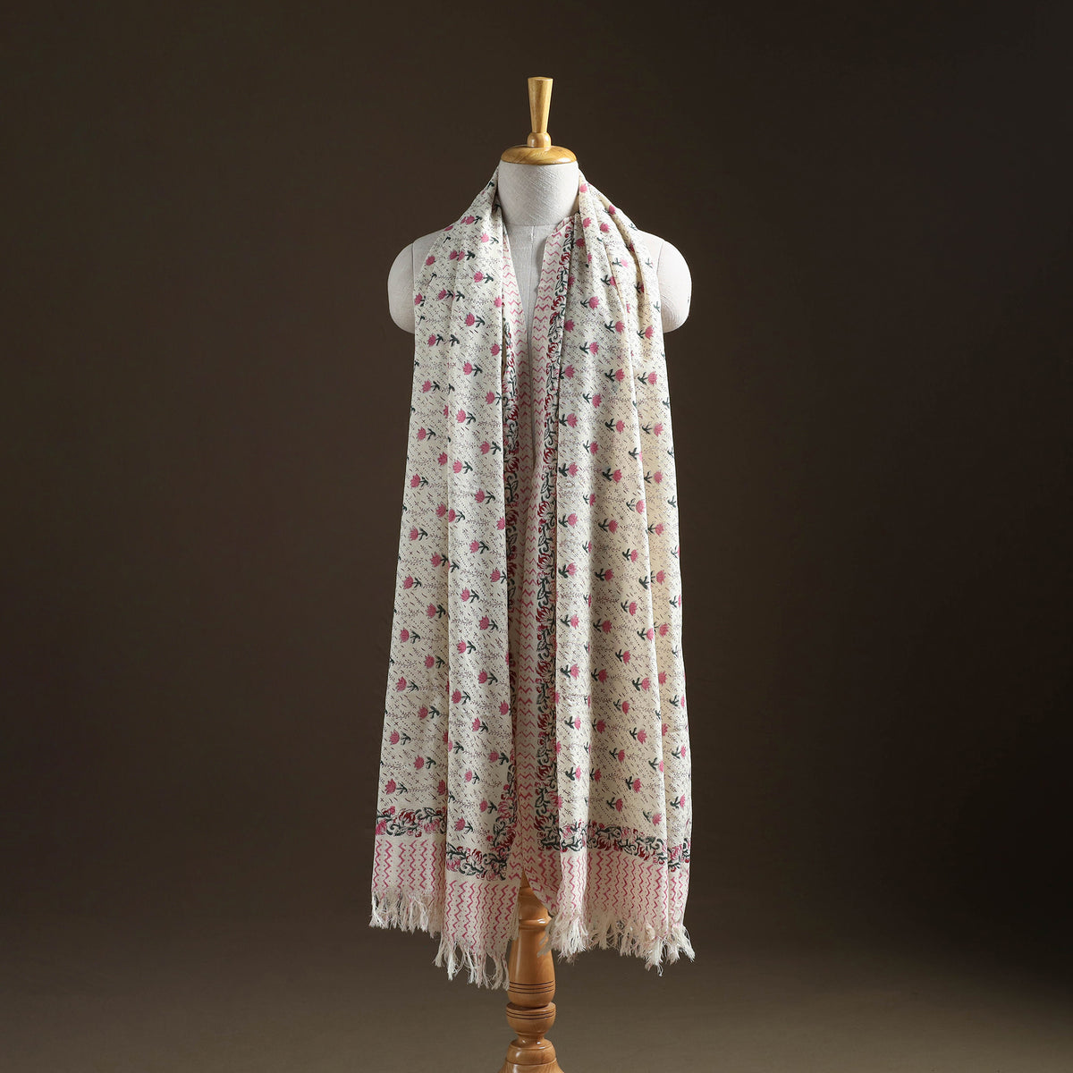 Floral Sanganeri Print Pure Merino Wool Handwoven Shawl 06
