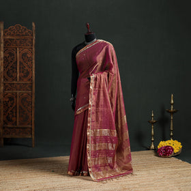 Pure Handloom Tissue Zari Buti Bead Work Katan Silk Chanderi Saree 05