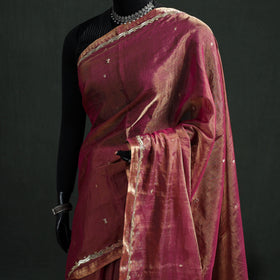 Pure Handloom Tissue Zari Buti Bead Work Katan Silk Chanderi Saree 05