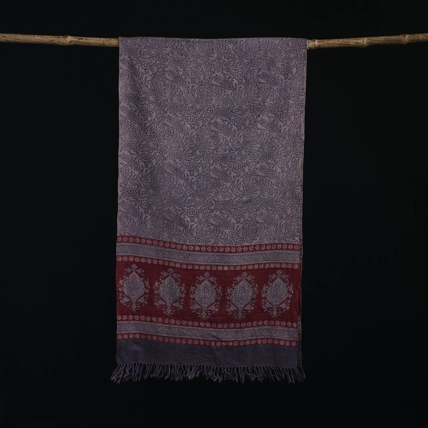 Handwoven Merino Wool Natural Dyed Hand Block Bagh Print Stole 19