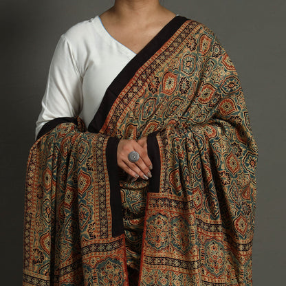 Multicolor - Ajrakh Block Printed Modal Silk Dupatta with Tassels 08