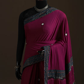 Ajrakh Hand Block Print Tagai & Mirror Patchwork Pure Mul Cotton Saree 10