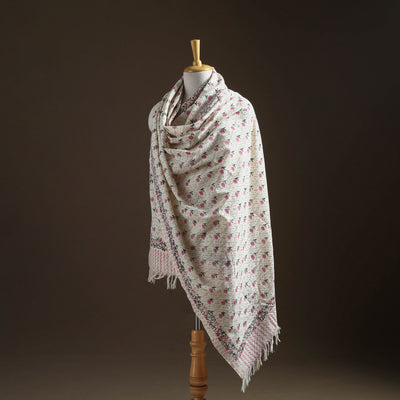 Floral Sanganeri Print Pure Merino Wool Handwoven Shawl 06