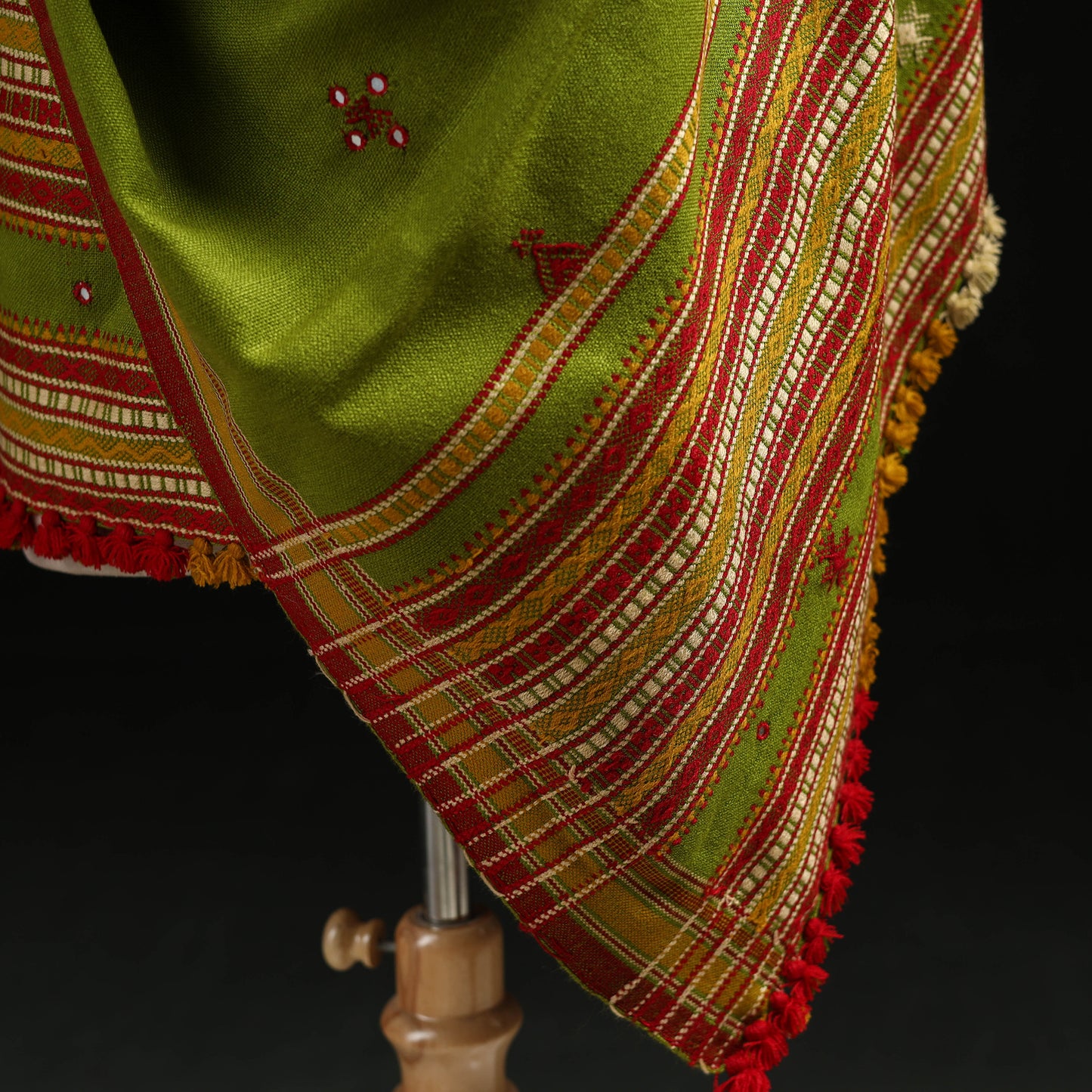 Kutch Handwoven Mirror Work Chomuk Buta Acrylic Wool Shawl 12