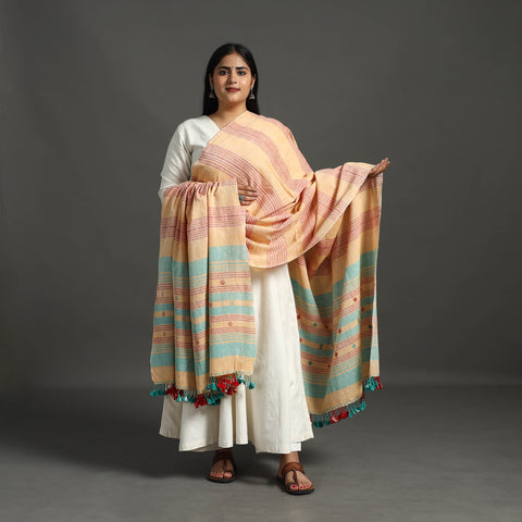 Beige - Organic Kala Cotton Kutch Weave Pure Handloom Dupatta