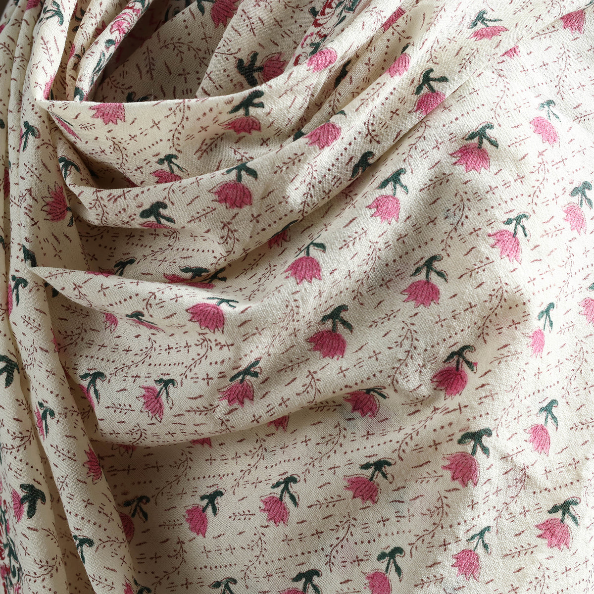 Floral Sanganeri Print Pure Merino Wool Handwoven Shawl 06