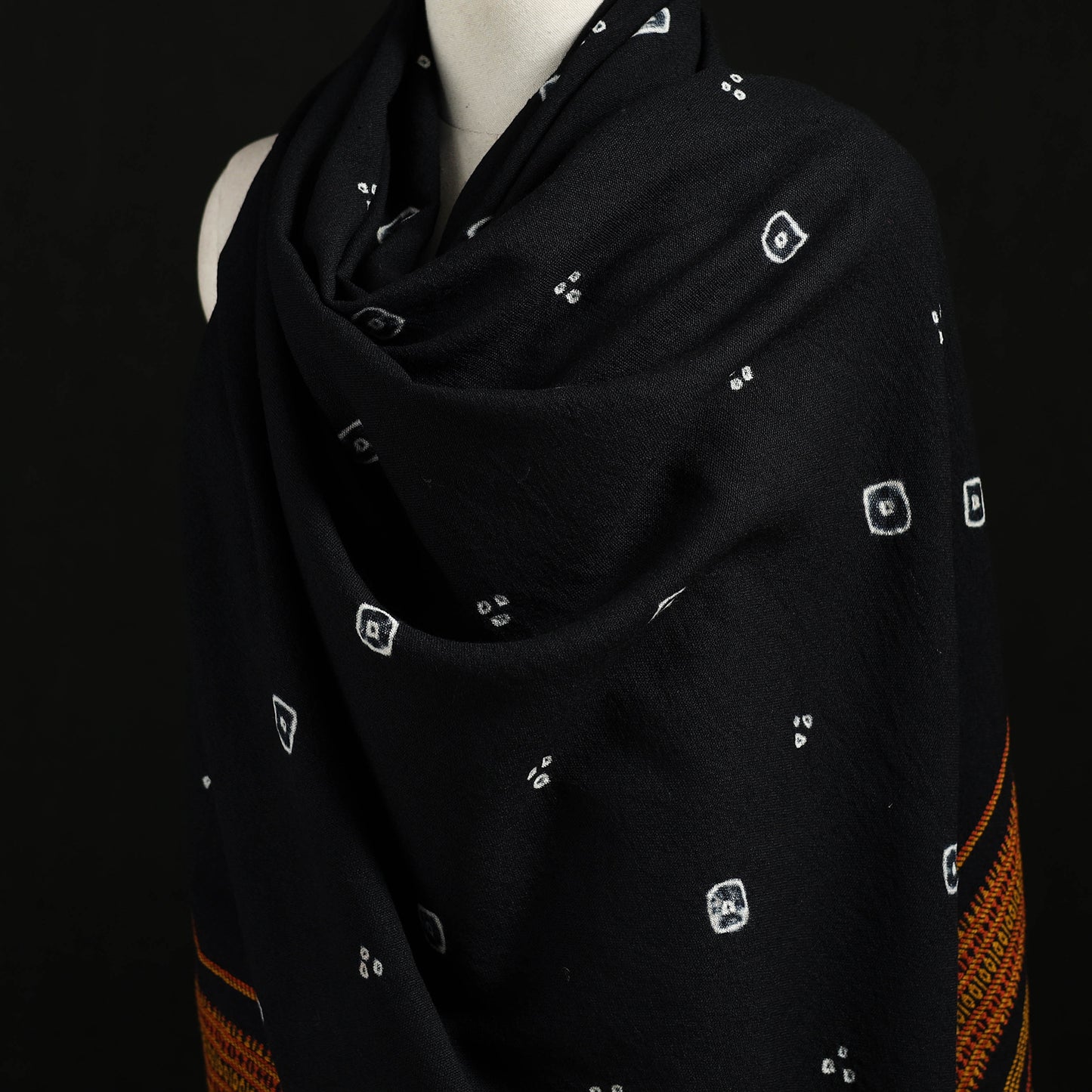 Kutch Handwoven Bandhani Merino Wool Shawl 23