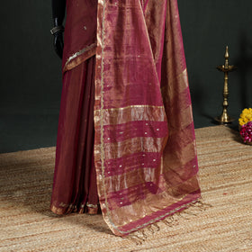 Pure Handloom Tissue Zari Buti Bead Work Katan Silk Chanderi Saree 05