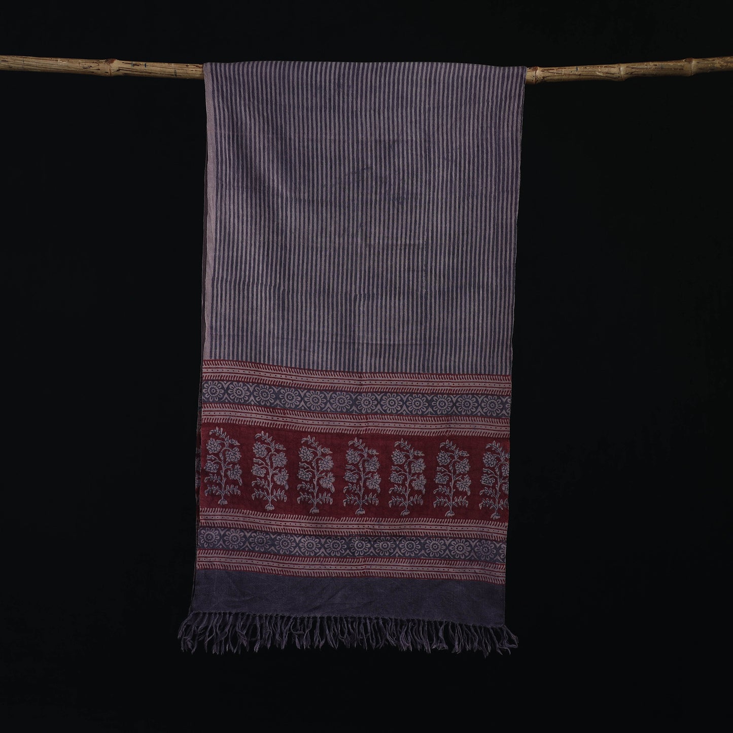 Handwoven Merino Wool Natural Dyed Hand Block Bagh Print Stole 21