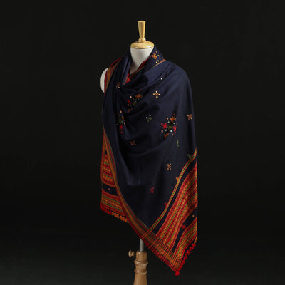 Kutch Handwoven Mirror Work Chomuk Buta Acrylic Wool Shawl 13