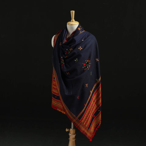 Kutch Handwoven Mirror Work Chomuk Buta Acrylic Wool Shawl 13