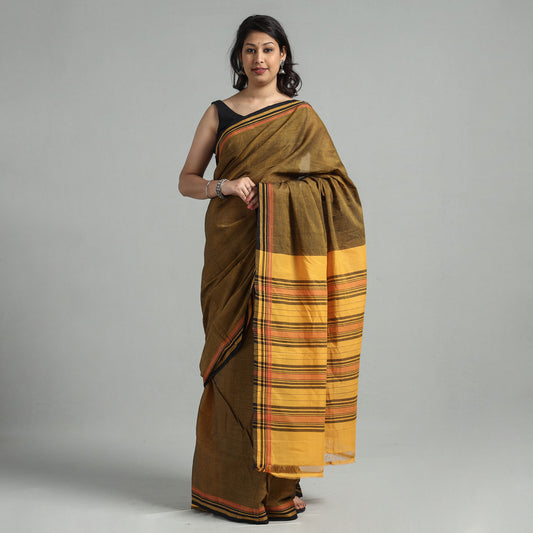 Brown - Mangalagiri Godavari Stripe Handloom Cotton Saree