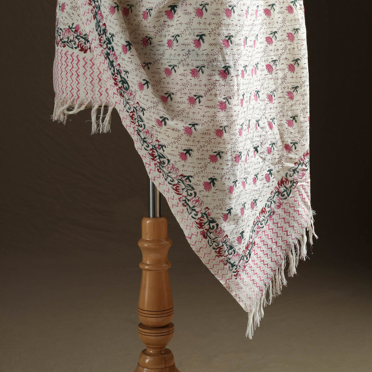Floral Sanganeri Print Pure Merino Wool Handwoven Shawl 06