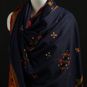 Kutch Handwoven Mirror Work Chomuk Buta Acrylic Wool Shawl 13