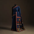Ajrakh Hand Block Print Tagai & Mirror Patchwork Pure Mul Cotton Saree 03