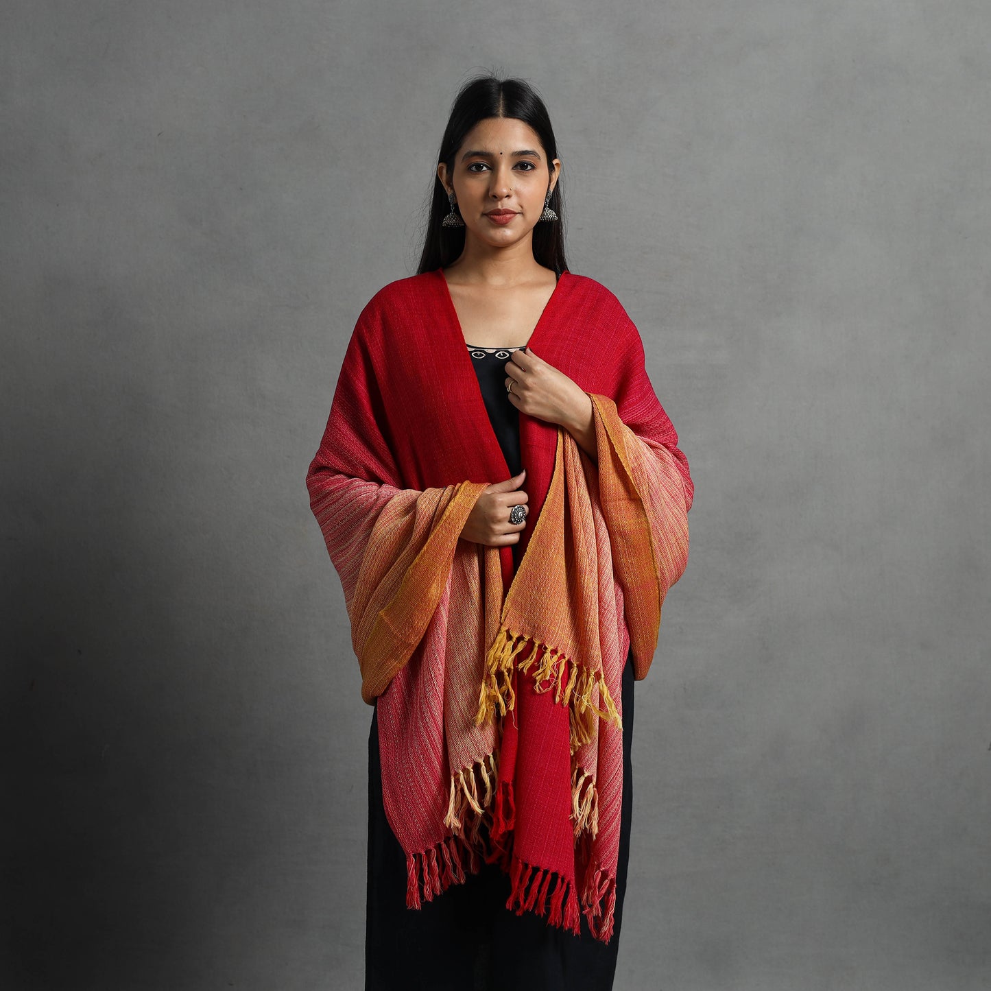 Red - Kumaun Handwoven Pure Merino Wool Shawl for Women 117