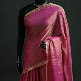 Pure Handloom Tissue Zari Buti Bead Work Katan Silk Chanderi Saree 06