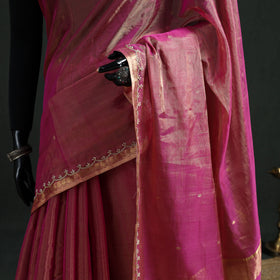 Pure Handloom Tissue Zari Buti Bead Work Katan Silk Chanderi Saree 06