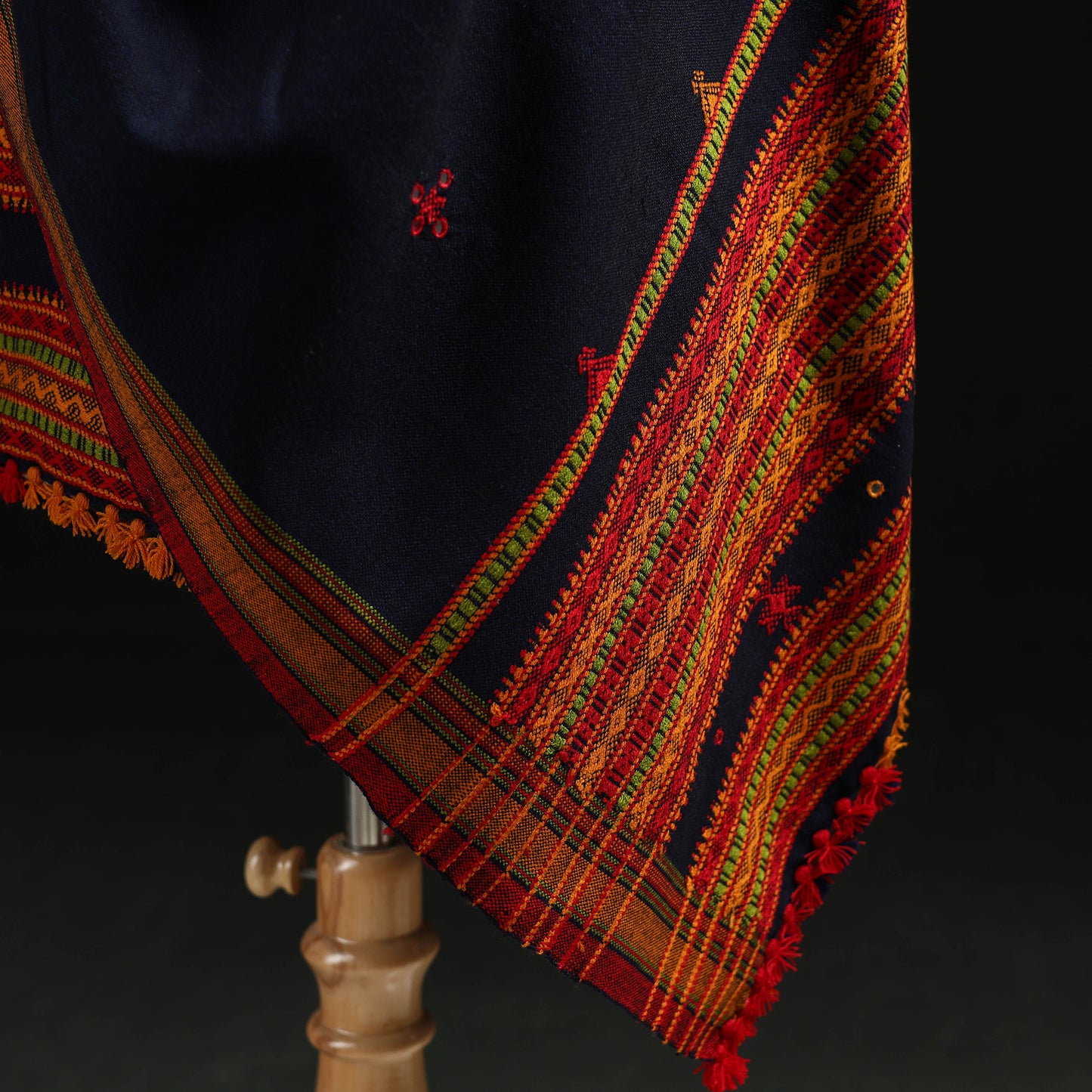Kutch Handwoven Mirror Work Chomuk Buta Acrylic Wool Shawl 13