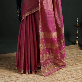 Pure Handloom Tissue Zari Buti Bead Work Katan Silk Chanderi Saree 06